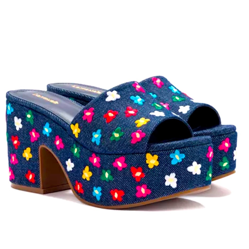 NEW Larroude Miso Platform Sandal In Blue Multi